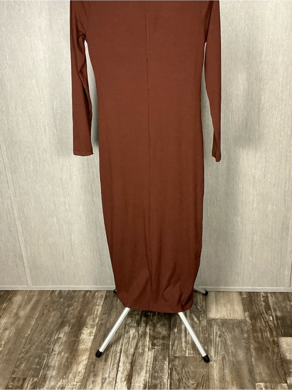 Desigual Long Sleeve Ribbed Maxi  Dress in Dark Brown - Picture 6 of 12